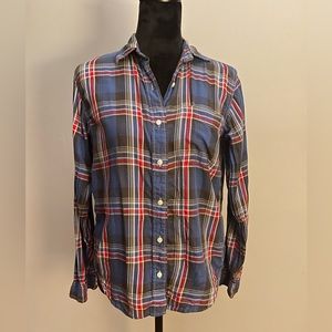 RALPH LAUREN DENIM & SUPPLY Boyfriend Fit Red and Blue Plaid Long Sleeve Size S